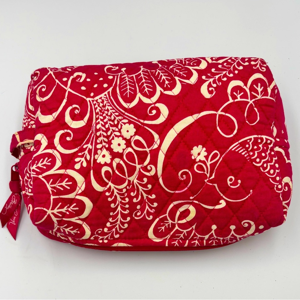 Vera Bradley Large Cosmetic Bag in Twirly Bird Pink Pattern, Waterproof Lining - Picture 4 of 11